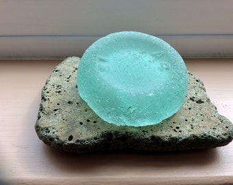 LARGE Aqua Stacking Suncatcher Sea Glass Bottle Bottom SGS-A-1