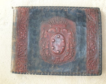 Vintage Leather Bound Photo ALBUM Tooled Arts & Crafts