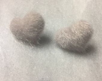 Gray fuzzy heart earrings