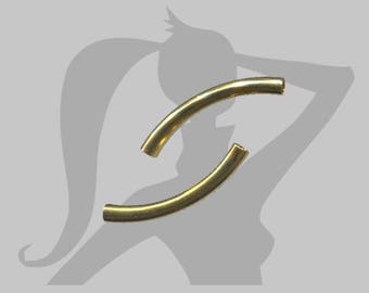 2 x 26mm gold metal curved tube beads