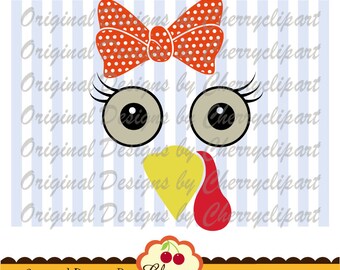 Thanksgiving Turkey SVG DXF,Turkey girl with bow Thanksgiving Silhouette Cut Files, Cricut Cut Files DGTH29 -Personal and Commercial Use
