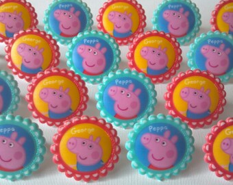 24 Peppa Pig cupcake rings picks or cake toppers birthday party treat bag favors, preschool show, peppa & george, Nick Jr.
