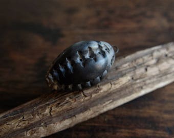 Hand-carved smoke fired ceramic pendant, unique artisan pendant.