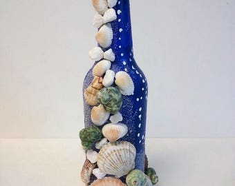 Blue Shell Wine Bottle Vase