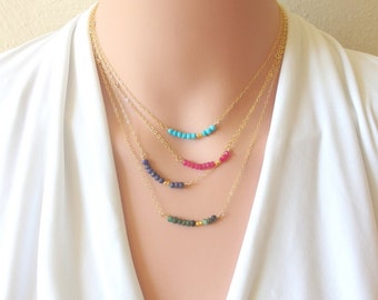 Birthstone layer Necklace Gemstone Bar Necklace layering necklace Tiny gemstone necklace Dainty necklace Delicate birthstone jewelry gift