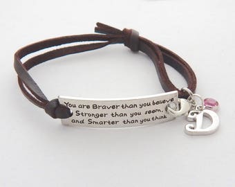 INSPIRATIONAL BRACELET, Leather Bracelet, Inspirational Jewelry, BRAVER Stronger Leather bracelet Gift, Motivational Bracelet, Boho Bracelet