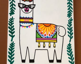 Alpaca painting- llama painting- boho decor- girls room decor- teen decor- tween decor- birthday- teen gift- tween gift