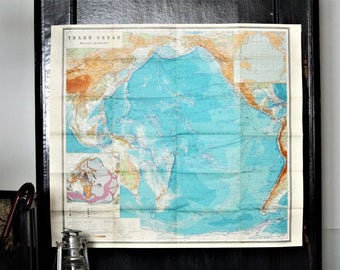 Travel Gift - Wall Decor - Large Map of Pacific Ocean - Ocean Map - Vintage Map Paper - Map for Framing - Map Decor - Map Gift