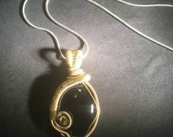 Black Onyx wire wrap free chain