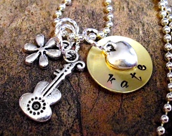 Personalized Music Necklace, Guitar Necklace, Guitar Jewelry Music Necklace, Hand Stamped Jewelry