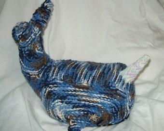 Crocheted narwhale bookend ooak whale sea creature ocean colors weighted sandbag
