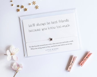 Wish Bracelet, friendship bracelet, birthday gift, funny birthday card, Wish bracelets, best friend gift, star bracelet, funny gift for her,
