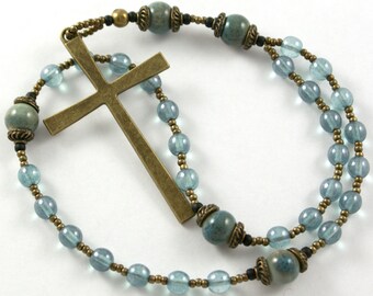 Anglican Rosary Prayer Beads in Bronze and Soft Blue