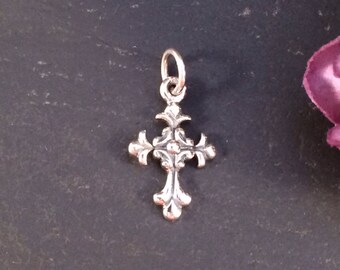 Cross Charm, Sterling Silver Cross Charm, Fancy Cross Charm, Religious Charm, Religious Pendant, Christian Charm, Christian Pendant