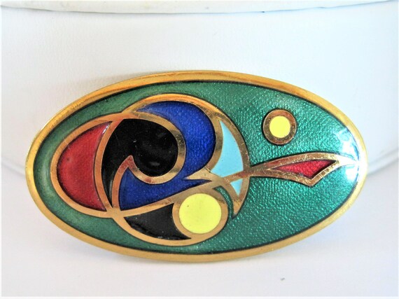 Art Deco Brooch , TARAWARE, Colorful Enamel Pin, Irish Brooch, Red Green Enamel, Gift for Woman , Vintage Pin