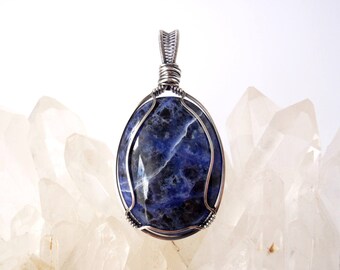 Sodalite Pendant ~ Handcrafted with Eco-Recycled Sterling Silver ~ Natural Indigo Blue Gemstone ~ Throat and Third Eye Chakra Amulet