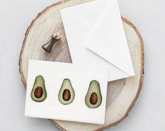 Avocado Card watercolor gift for friend blank inside cute mini little avocado food painting fruit realistic greeting card invitation bday