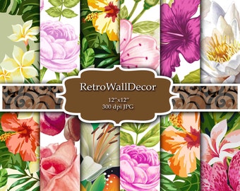 Floral Digital Paper Floral Patterns Scrapbook Floral Decoupage Papers Exotic Flower Roses Background Paper 12x12 Buy 2 Get 1 FREE