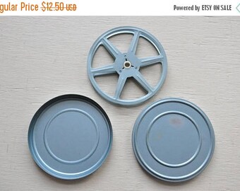 ON SALE Vintage Film Reel and Metal Canister Light Blue