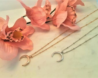 Horn necklace, Half moon necklace, moon necklace, crescent moon necklace, double horn necklace, crescent moon, gold horn necklace, necklace