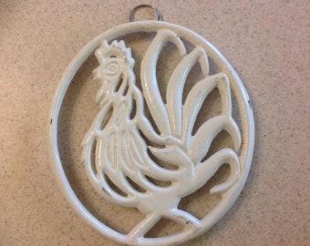 Vintage Rooster Oval Trivet / Rooster Trivet Wall Plaque