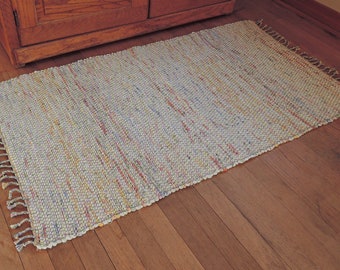 Hand Woven Rag Rug Pale Yellow Cotton 26" x 48"