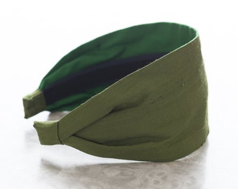 Dupioni Silk - Tuscan Olive - Dark Green Wide Fabric Headband