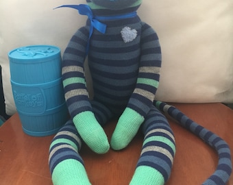 Blue Stripey Sock Monkey