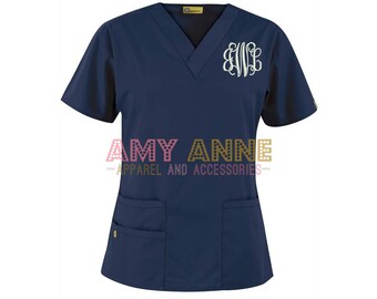 Monogrammed Nurse Scrub Top Nursing Medical Apparel Doctor Scrubs Personalized Embroidered