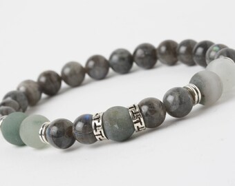 Labradorite bracelet, Africa Iron Blood Stone, Yoga meditation bracelet, Healing bracelet, blue black stone bracelet, Wrist Mala Beads