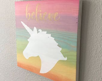 Rainbow Unicorn Wood Sign, Wall Art, Wall Decoration
