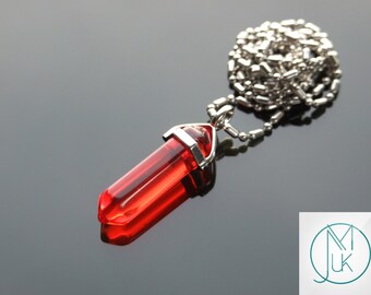 Red Glass Point Pendant Gemstone Necklace Chakra Reiki Healing Stone FREE UK SHIPPING