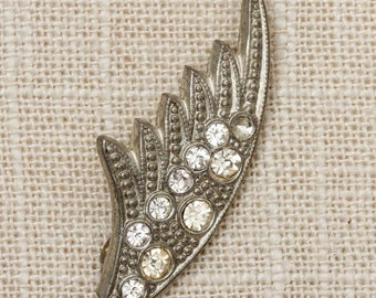 Rhinestone Wing Brooch Vintage Art Deco 1930s Silver Broach Vtg Pin 7P