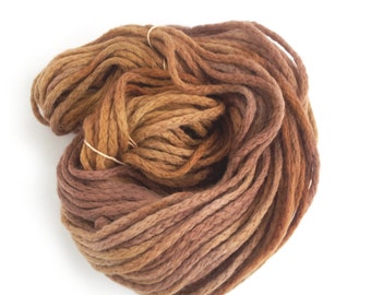 Bulky merino chainette wool, brown chunky yarn, Perran Yarns Sweet Chestnut crochet variegated skein hank, free knitting pattern
