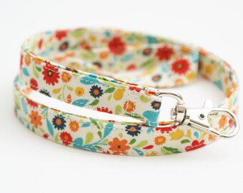 Multi Color Floral Fabric Lanyard with Swivel Clasp - Key Lanyard - ID Badge Holder - 19.5 Inch Strap - Teacher Lanyard - Cute Thin Lanyard