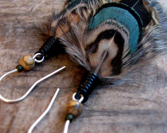 Short Natural Pheasant Feather Earrings
