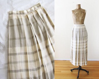 Pleated Midi Skirt - Striped Skirt - Linen Maxi Skirt - High Waisted Skirt - Neutral Cream Gray Long Skirt - 90s long pleated skirt XS