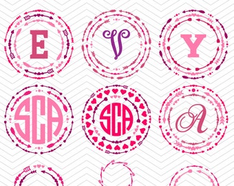 Download 16 Circle Scalloped Monogram Dotted Frames DXF SVG EPS Cricut