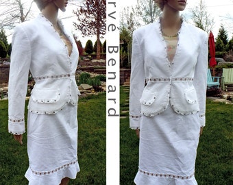 Vintage Insanely Adorable White Suit for Spring Summer Suit Designer Harve Benard Cotton Lacy Ultra Feminine 2 pc