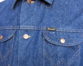 1970s Vintage Wrangler Raw Unwashed 14 oz Denim Jacket 42 Made in USA