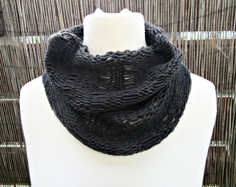 Black knit cowl scarf Knitted black scarf Knit circle scarf Cashmere black scarf Cashmere knit cowl Black neckwarmer stocking stuffer