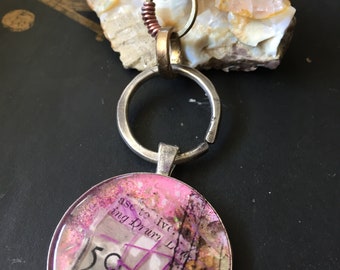 Copper Neckwire w/Resin Collage Pendant