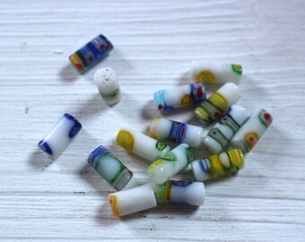White millefiori tube beads