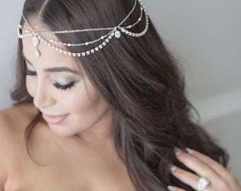 Bridal Head Chain, Bridal Headpiece, Boho Bridal Headchain, Boho Head Piece