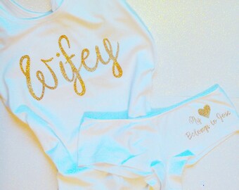 Bride shirt, Bride underwear set, personalized bridal shower gift, personalized wedding gift, wedding night lingerie, personalized underwear
