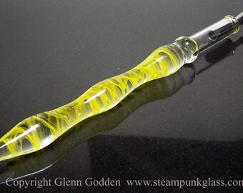 Sunshine yellow spiral handformed glass calligraphy & drawing dip pen for removable nibs