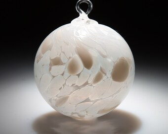 Ornament. Sun catcher. Handblown Fine Art Glass Ornament in "Snow White". Made in Seattle. Artist Dehanna Jones.