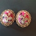 Bold Pink Floral Clip Earrings Filagree Framed