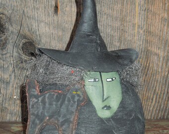 Witch Doll, Soft Sculpture Doll, Black Cat, Agatha Witch, Halloween, Hexennacht
