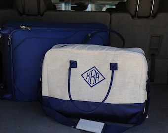 Linen overnight bag ~ Weekender bag ~ monogrammed tote